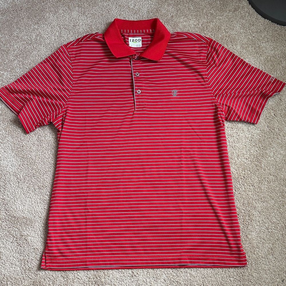 NWOT Izod Golf Men's Polo Shirt in Red and White Stripes. Size Large